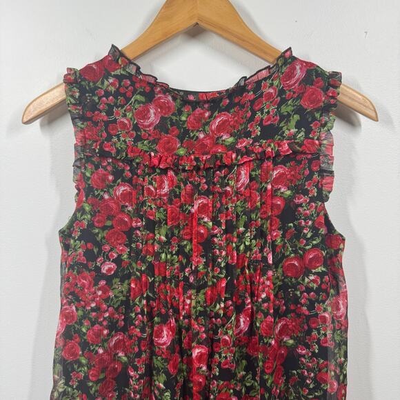 Chris McLaughlin Dress Women Black Red Rose Floral Dark Romantic Ruffle Pocket - Picture 8 of 9